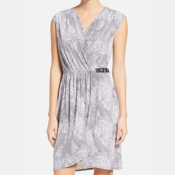 MICHAEL KORS Women’s Snake Print Side Buckle Faux Wrap Minimalist Chic Dress - Picture 1 of 15